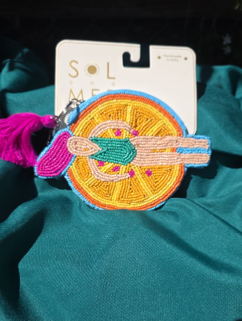 Beaded Orange Slice Sunbather Coin Purse with Pink Tassel